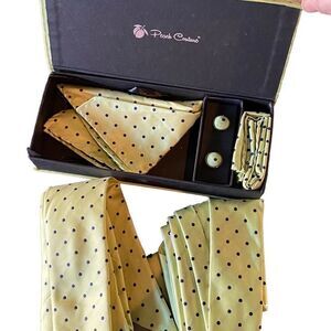 Peach Couture men’s tie set two toes cuff links pocket square gift rockabilly po